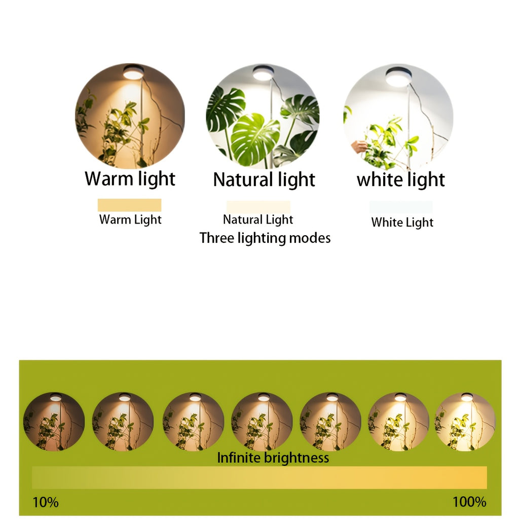 New USB Plant Grow Light, 3.74 Inch Wide Head, Height Adjustable, Multiple Lighting Modes Including Warm White and Yellow Light, Stepless Dimmable Brightness, Ideal for Potted Plants in Multiple Indoor Rooms