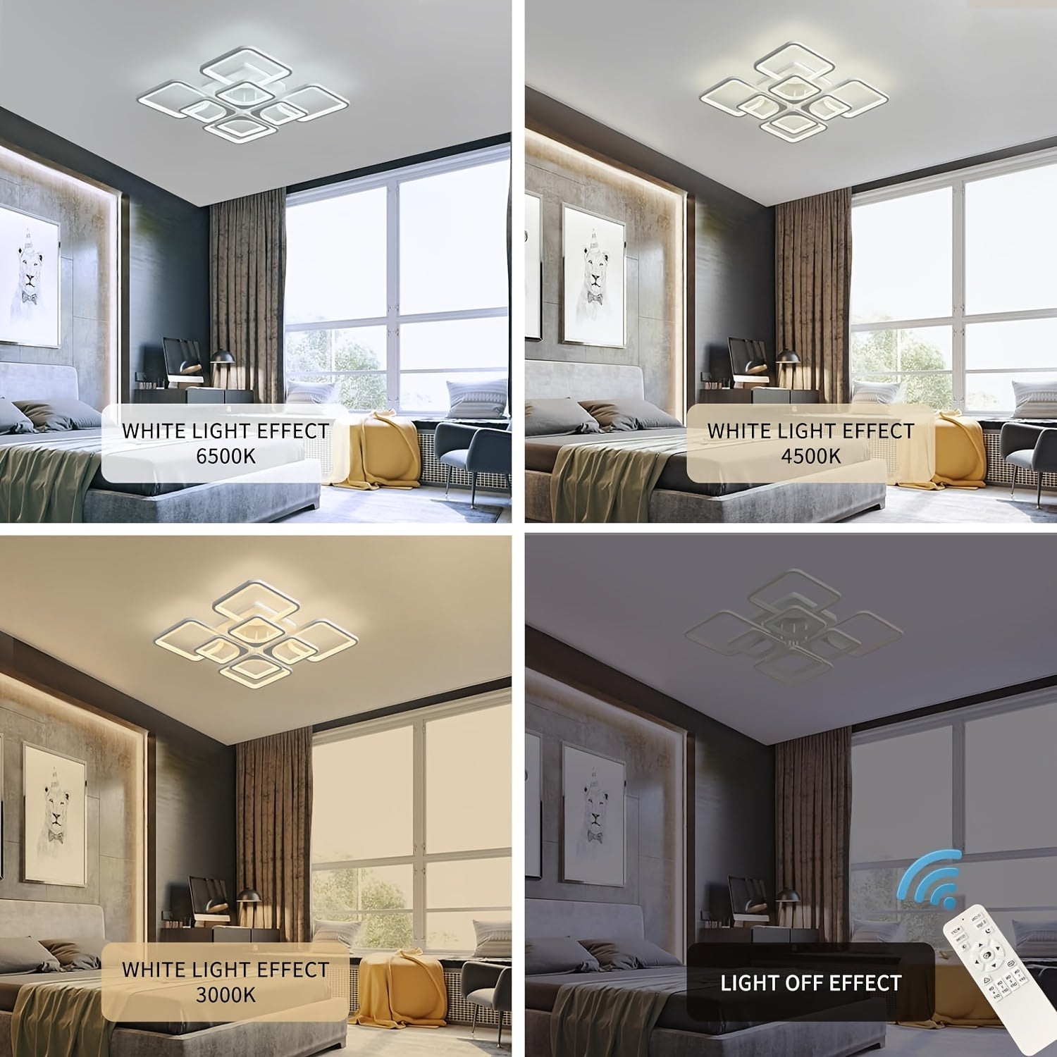 Enncll modern LED ceiling light, dimmable flush mount ceiling light fixture, with remote control, 23.6" 8-square acrylic ceiling light, suitable for kitchen, living room, dining room, bedroom, 3000K-6500K