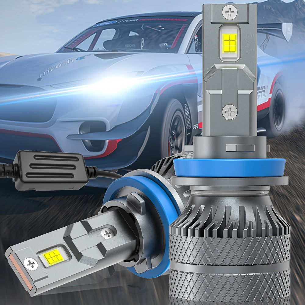 2Pcs 12V LED Car Headlights 9005/HB3 9006/HB4 9012/HIR2 H8 H9 H11 H4 H7 H1-QG072 6500K White Light Bright 3570 CSP Chip New Upgraded Design LED Plug-in Bulbs, Super Cooling System
