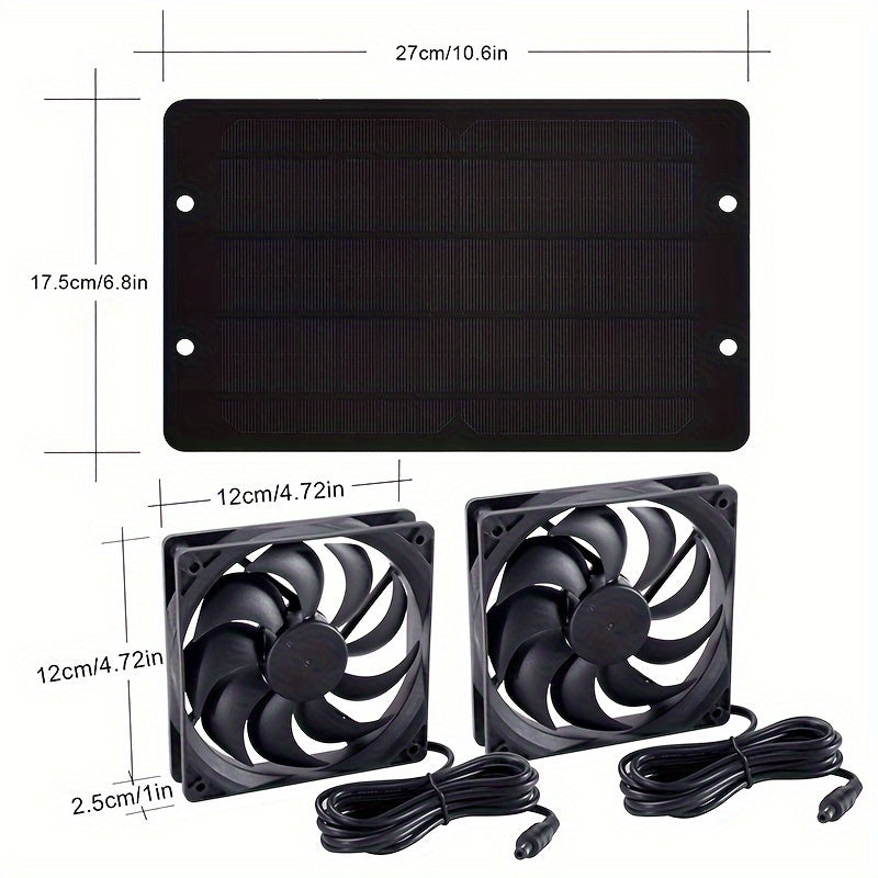 RCL-Solar Fan, 2 Fans, Solar Powered, Solar Ventilation Exhaust Fan Air Circulation Outdoor Kit, Suitable for RV Travel, Camping, Pet House, Window, Chicken Coop, Greenhouse, Shed