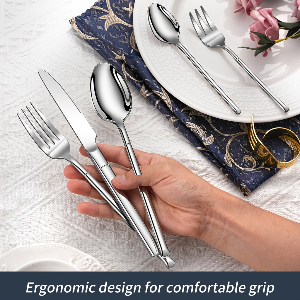 30-Piece Silver Flatware Set for 6, Premium Stainless Steel & Mirror Polished Cutlery Set – Includes Forks, Knives, Spoons – Perfect for Home, Kitchen, Restaurant – Durable, Corrosion Resistant, Dishwasher Safe