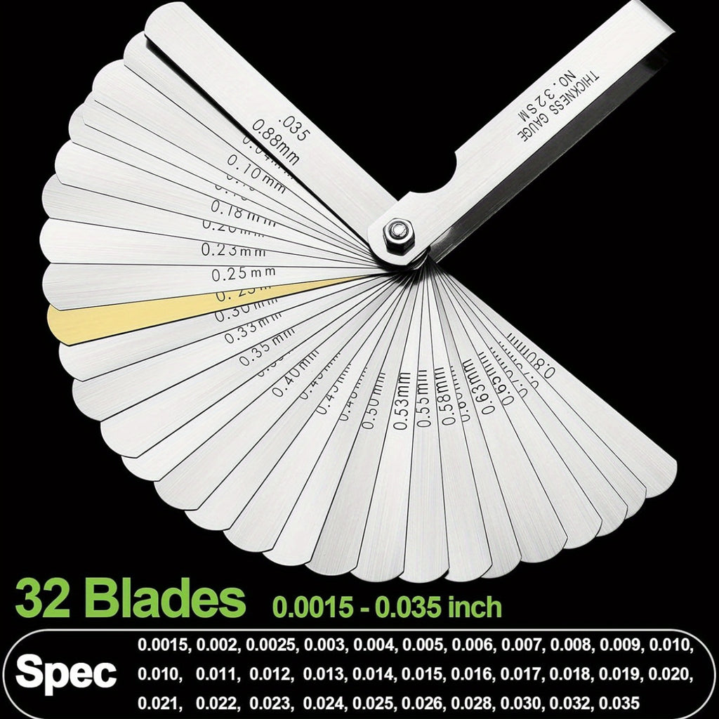 32-Blade Stainless Steel Feeler Gauge Set – Precision Instrument Calibration Gap Gauge, Automotive Valve Feeler Gauge Kit