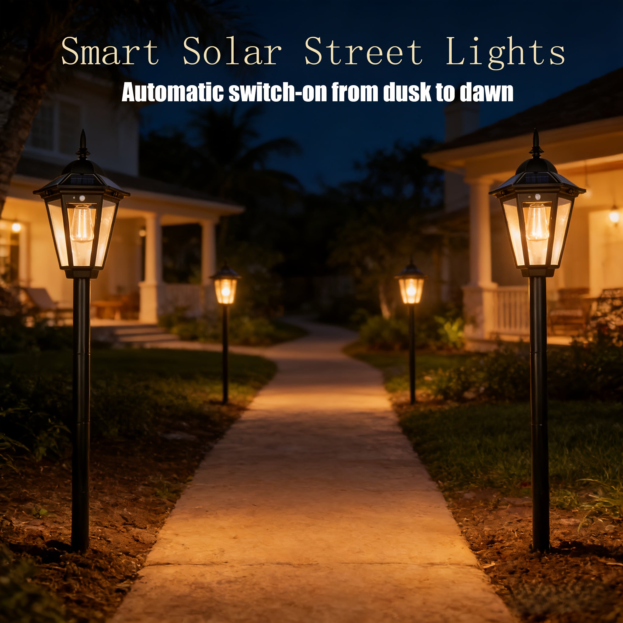 Large Solar Street Light with Motion Sensor and Smart Control, European Lantern Style Black LED Outdoor Light, Height 3.94ft, IP65 Waterproof, Durable Plastic and Long-Lasting Battery, Perfect for Courtyard, Garage, Door, Garden, Square, Street