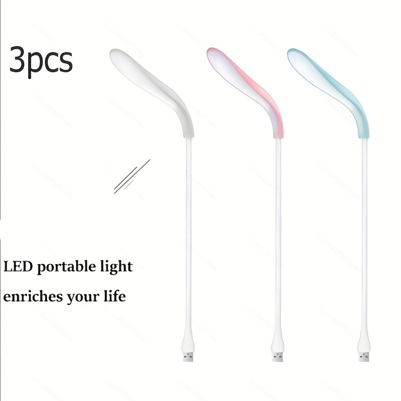 1PC/3PCS portable freely bendable USB hose LED night light, available in 1-pack and 3-pack red, blue, white color-mix set with independent touch control small night lights, USB-powered plastic reading light for bedroom, living room, laptop lighting