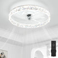 20 Inch Modern Low Profile Flush Mount Ceiling Fan Light, Remote Control, Quiet Reversible Motor, 6 Speed Levels, Dimmable LED Light, White Design for Bedroom Indoor Room