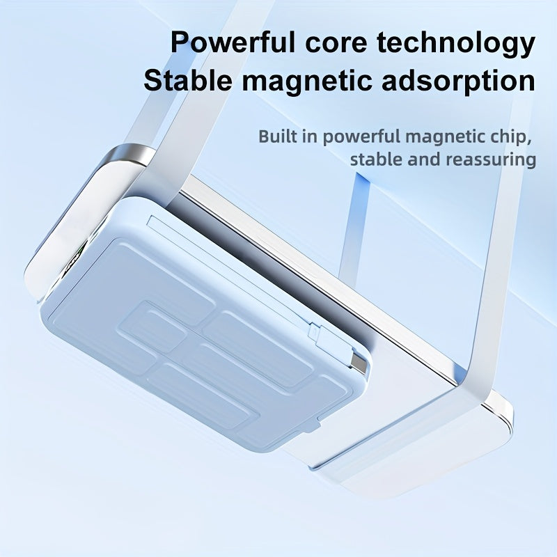 10000mAh Magnetic Power Bank, USB-C Fast Charging External Battery Pack, Built-in Data Cable, Can Charge 5 Devices And Laptops Simultaneously, with Stand - Suitable for Travel, Work, And Daily Use, Laptop, Tablet, Multi Device Charger, Travel, Hiking, Cam