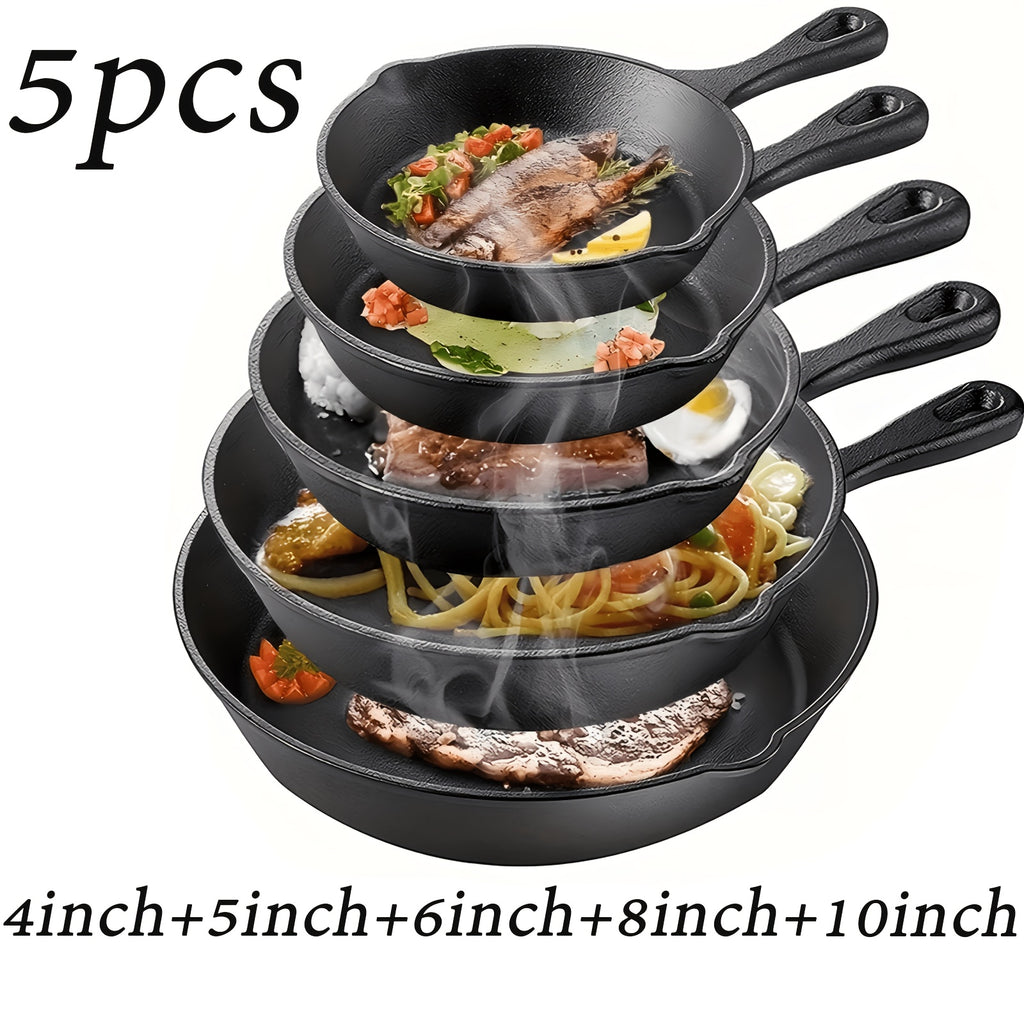 3/4 Pcs Cast Iron Skillet Set, Excellent Heat Retention, Indoor & Outdoor Cooking Available, Restaurant Chef Grade Frying Pan, Ideal for Cooking & Gifting, Local Warehouse Shipping