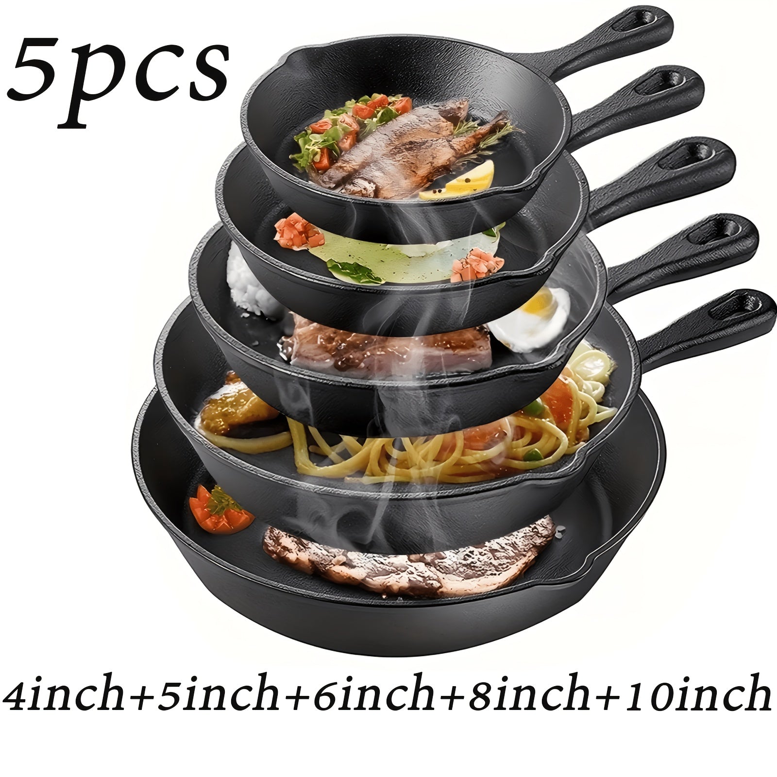 3/4 Pcs Cast Iron Skillet Set, Excellent Heat Retention, Indoor & Outdoor Cooking Available, Restaurant Chef Grade Frying Pan, Ideal for Cooking & Gifting, Local Warehouse Shipping