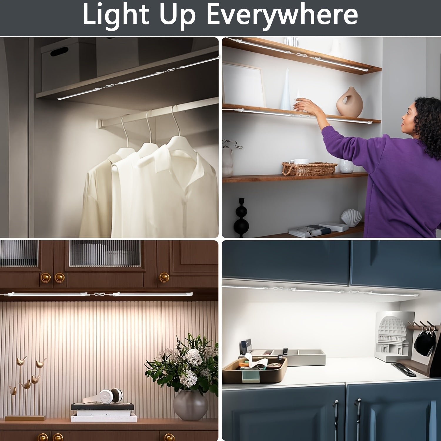 LED cabinet light, dimmable with timer, ultra-bright under-cabinet light, 4 brightness levels, shelf light 5V/2A plug, suitable for desks, bookshelves, studios, garages (adapter not included)