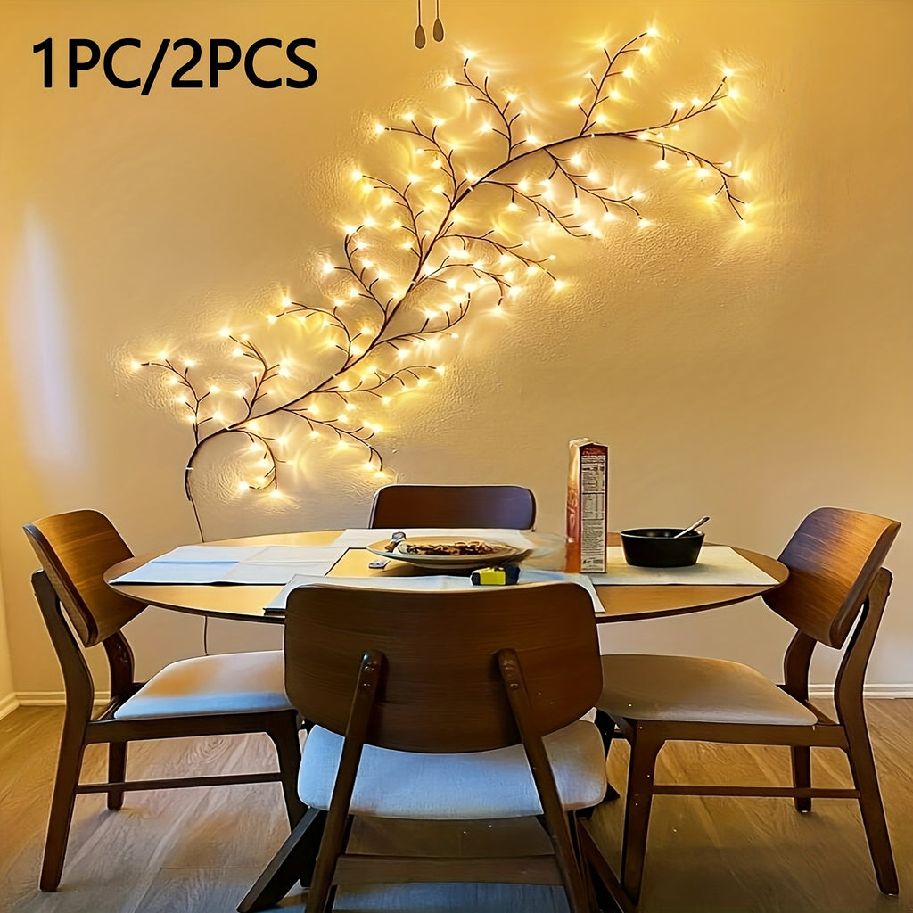 1PC/2PCS 48LEDS/ 72LEDS/96 LEDS/144LEDS 可弯曲柳条藤蔓灯，白桦树灯，8种模式人造植物藤条装饰灯，家居氛围灯，派个节日装饰灯，圣诞母亲节感恩节完美礼物