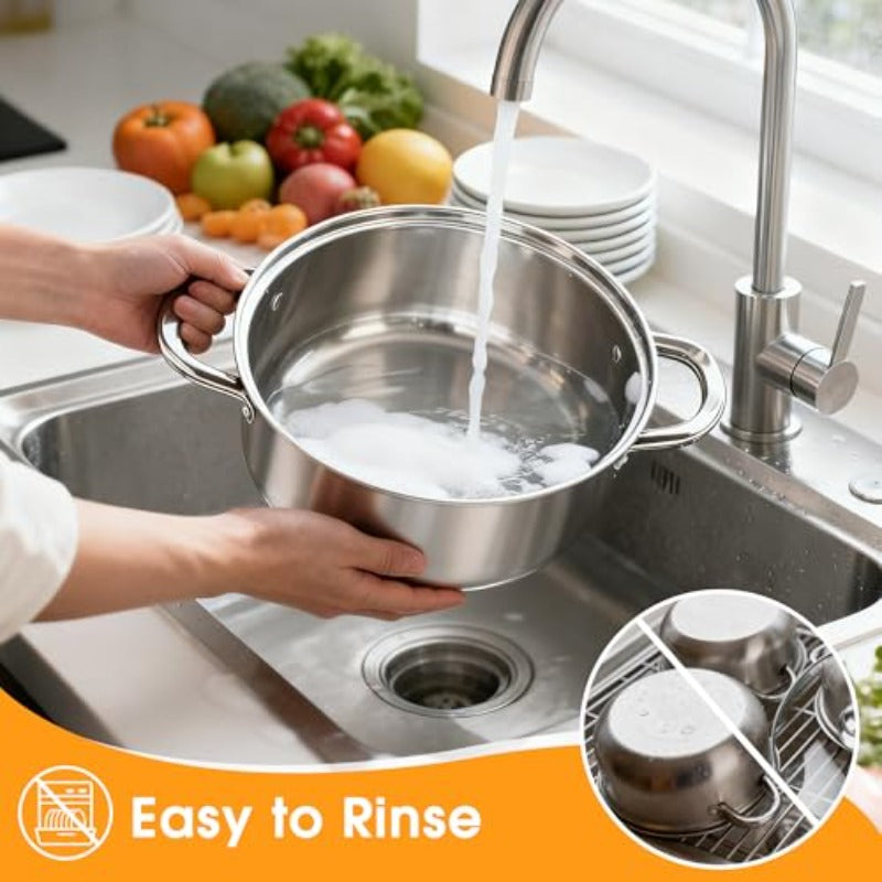 10Pcs Silver Non-stick Cookware Set with Glass Lids, Induction Compatible, Space Saving, Dishwasher & Oven Safe