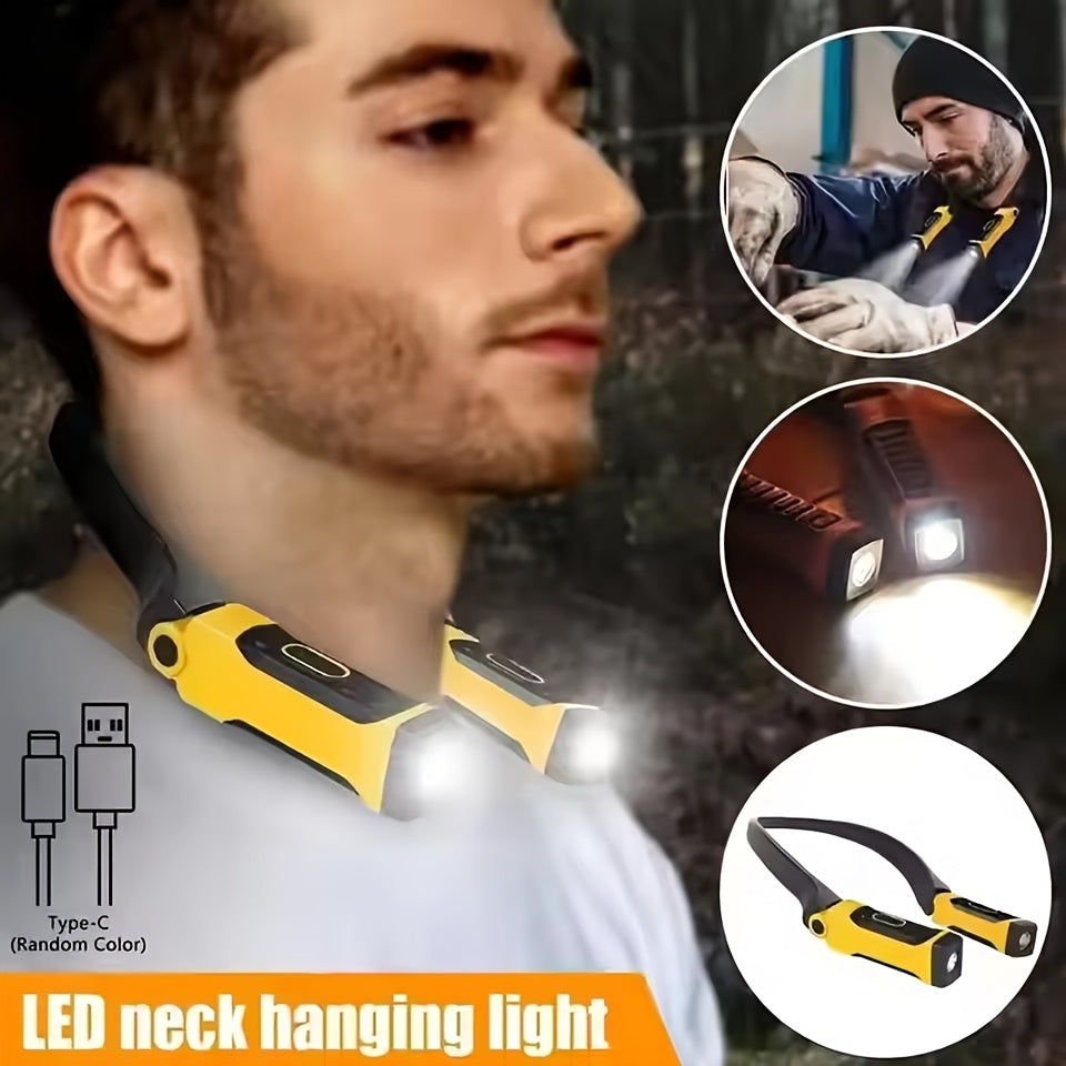 A Rechargeable Work Light, Portable Flashlight with Two Lighting Modes, Designed as a Hands-Free Neck Light, Ideal for Reading, Camping & Repair Work