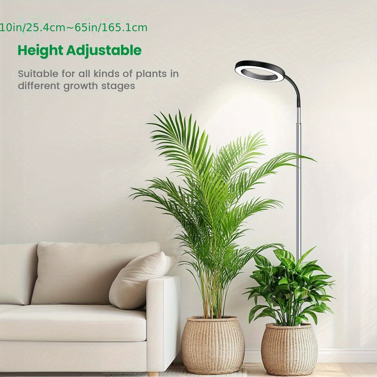 Plant Grow Light, Full Spectrum Indoor Grow Lamp with Gooseneck, 3 Color Temperature Modes & 10-Level Dimmable, 3/6/12H Timer, 65-Inch Tall, Ideal for Large Plants