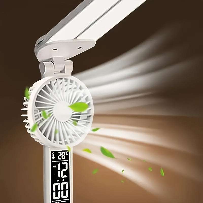 2-Head / 4-Head Optional Smart Desk Lamp with Fan & Pen Holder, USB Powered Touch Control, Adjustable Dual Lighting, Time & Temperature Display, Color Changing, Eye-Caring Modern Touch Lamp, Multifunctional Fashion Durable Plastic Lamp