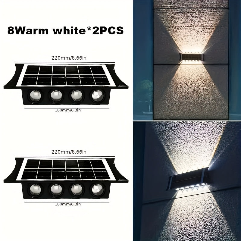 2-Pack Solar Wall Light, Outdoor Wall Washer Light, Courtyard Villa Exterior Wall Decoration. Suitable for Outdoor Patio, Garden, Lawn, Balcony, Christmas, Up and Down Wall Light, Hallway Decoration
