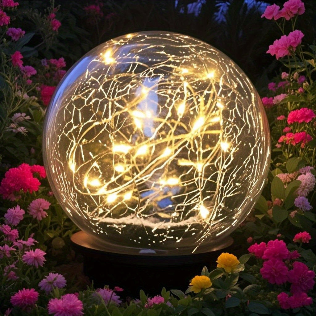 Garden Solar Light, Cracked Glass Globe LED Outdoor Decorative Light, IP44 Waterproof, Perfect for Patio, Lawn and Courtyard, Smart Light Sensor