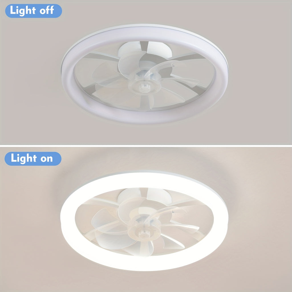 1PC Ceiling Fan with Light, 44.5cm/17.51 Inch LED Fan Light Kit, Compact Ceiling Fan with Remote Control, White Low Profile Ceiling Fan, 6 Speed Levels Smart Dimmable, Suitable for Living Room Bedroom Attic Kitchen Laundry Room Dining Room