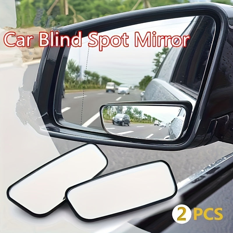 2PCS Rectangle Blind Spot Mirrors Universal Fit for All Vehicle Models, Flat Wide-Angle Adjustable Side Rearview Mirrors, Front Mount, Left Side Installation