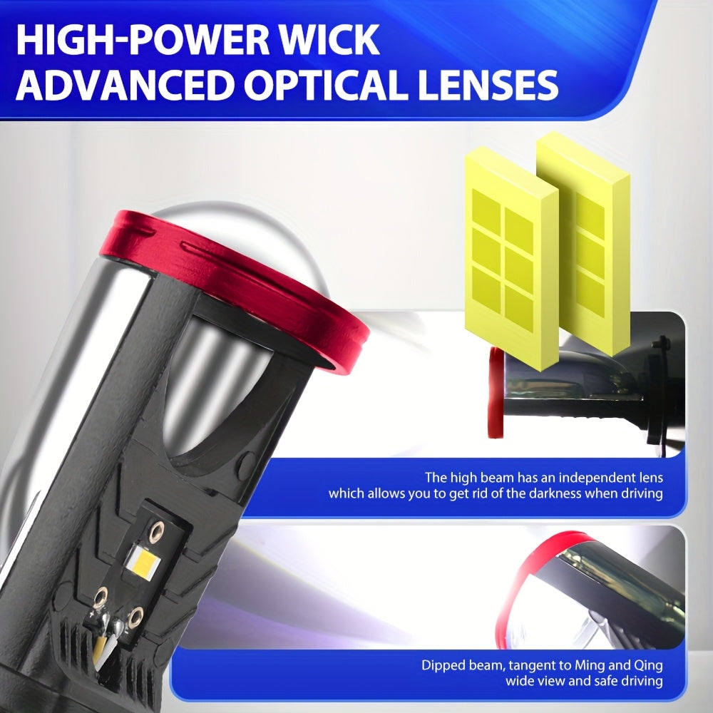 2 H4 High/Low Integrated Headlight Bulbs, 60000 Lumens 250W 3570 CSP Chip New LED Projector Lens, 6000K White Super Bright Light, for Left-Hand Drive