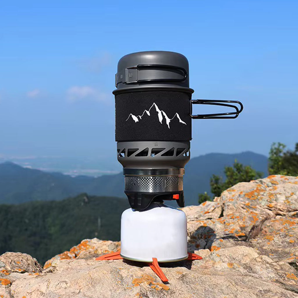 33.81OZ Portable Camping Cookware Set with Windproof Backpacking Stove & Bowl - Aluminum Alloy Burner Alpine Reactor Gas Stove Outdoor Propane Cooking Gear, Jet Burner Kit, Ideal for Hiking, Off-Road, Fishing, Hunting Trips and Emergency Situations/