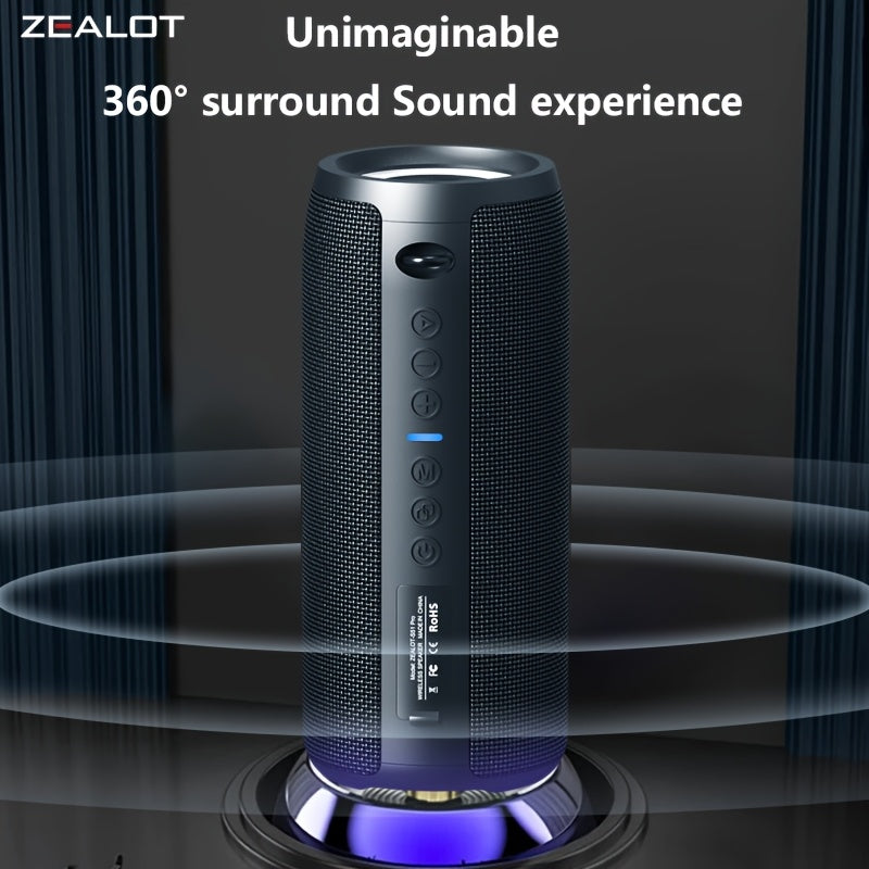 ZEALOT S51 Pro 无线蓝牙音箱，双设备连接，24小时播放时长，具备强劲立体声和深沉低音。包含充电线和Aux线，兼容手机/平板电脑/电视。