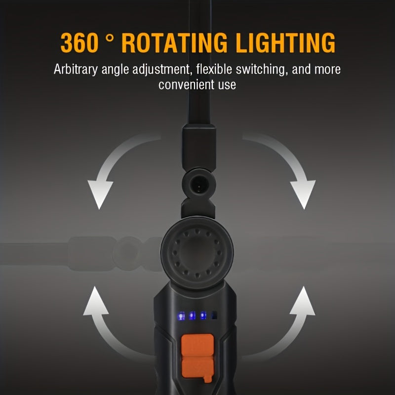 1 Multi-Functional Work Light with COB Side Lighting, USB Rechargeable, LED Flashlight, Portable Handheld Torch, Ideal for Repairs, Tent Lighting, Outdoor Camping, Fishing, and as a Concealable Lantern