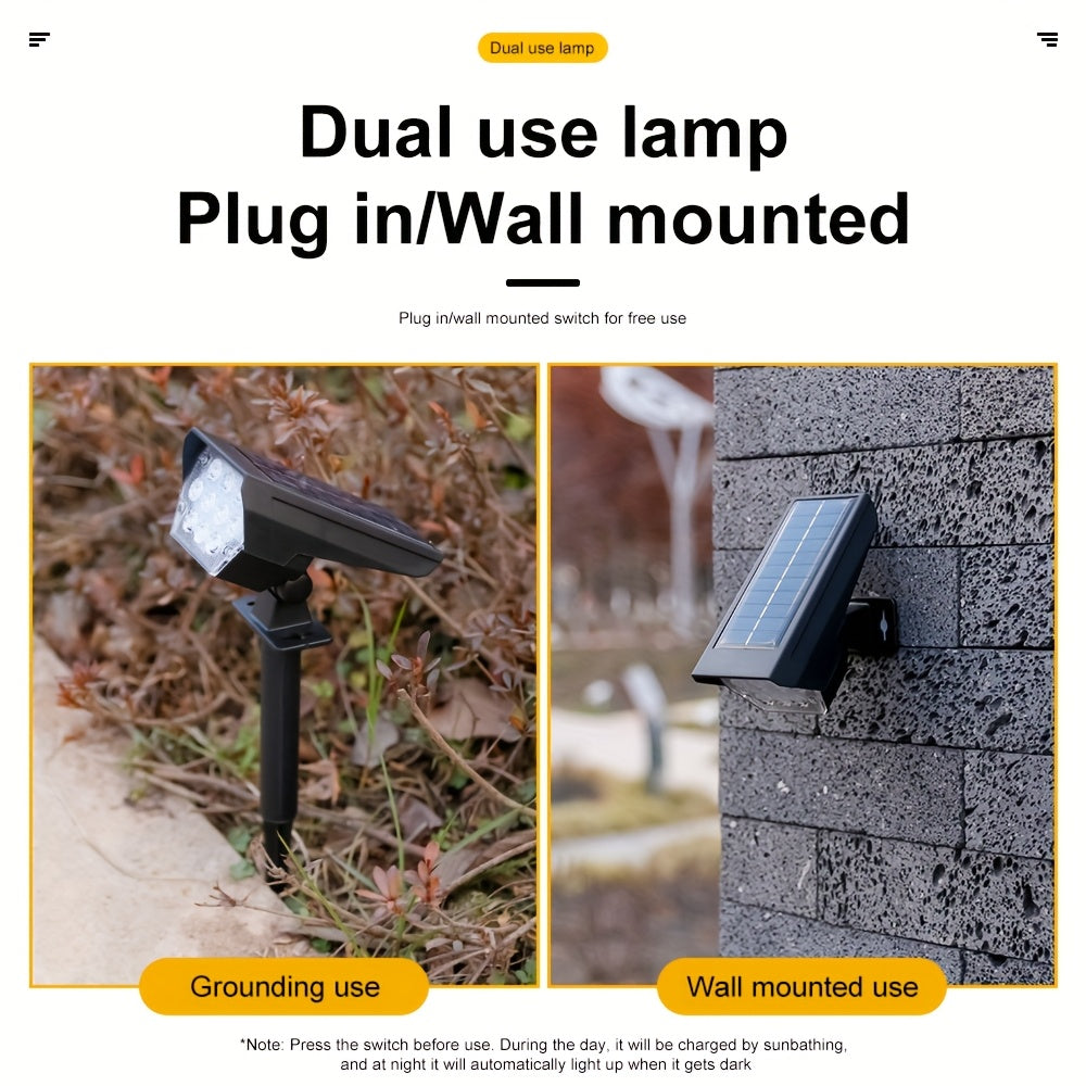 (1 piece/box) IP44 solar spotlight, outdoor ground lawn light, household outdoor landscape courtyard light, dual-purpose yard light, tree light