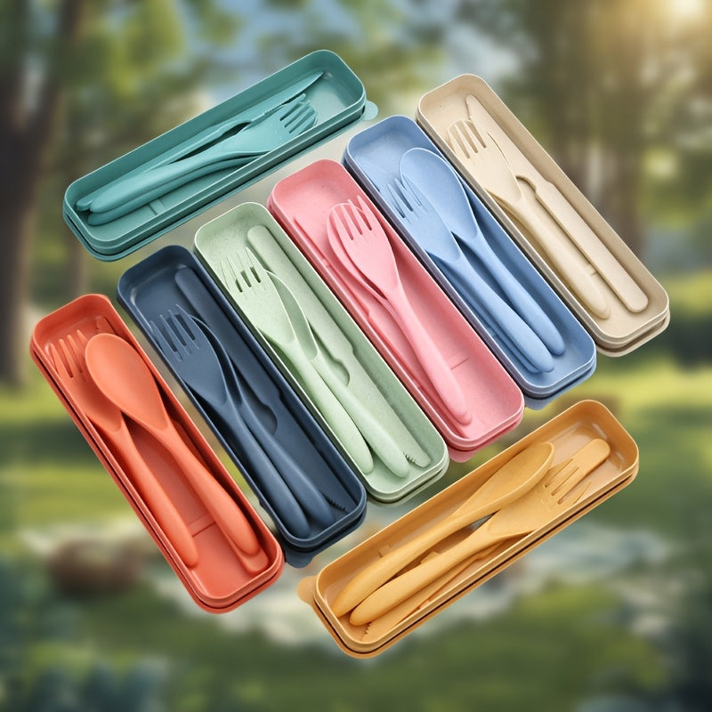 1 Set Outdoor Cutlery Set – Portable Spoon, Fork & Knife with Storage Case – Reusable Camping Utensil Set – Perfect for Work, School, Travel & Picnics