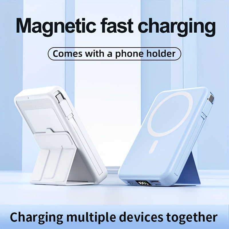 10000mAh Magnetic Fast Charging Power Bank With Digital Screen, Built-in 2 Charging Cables, USB Portable Mobile Phone Power Bank Can Charge 5 Devices At The Same Time, With Bracket, Compatible With IPhone 15/15 Plus/15 Pro/15 Pro Max/iPad