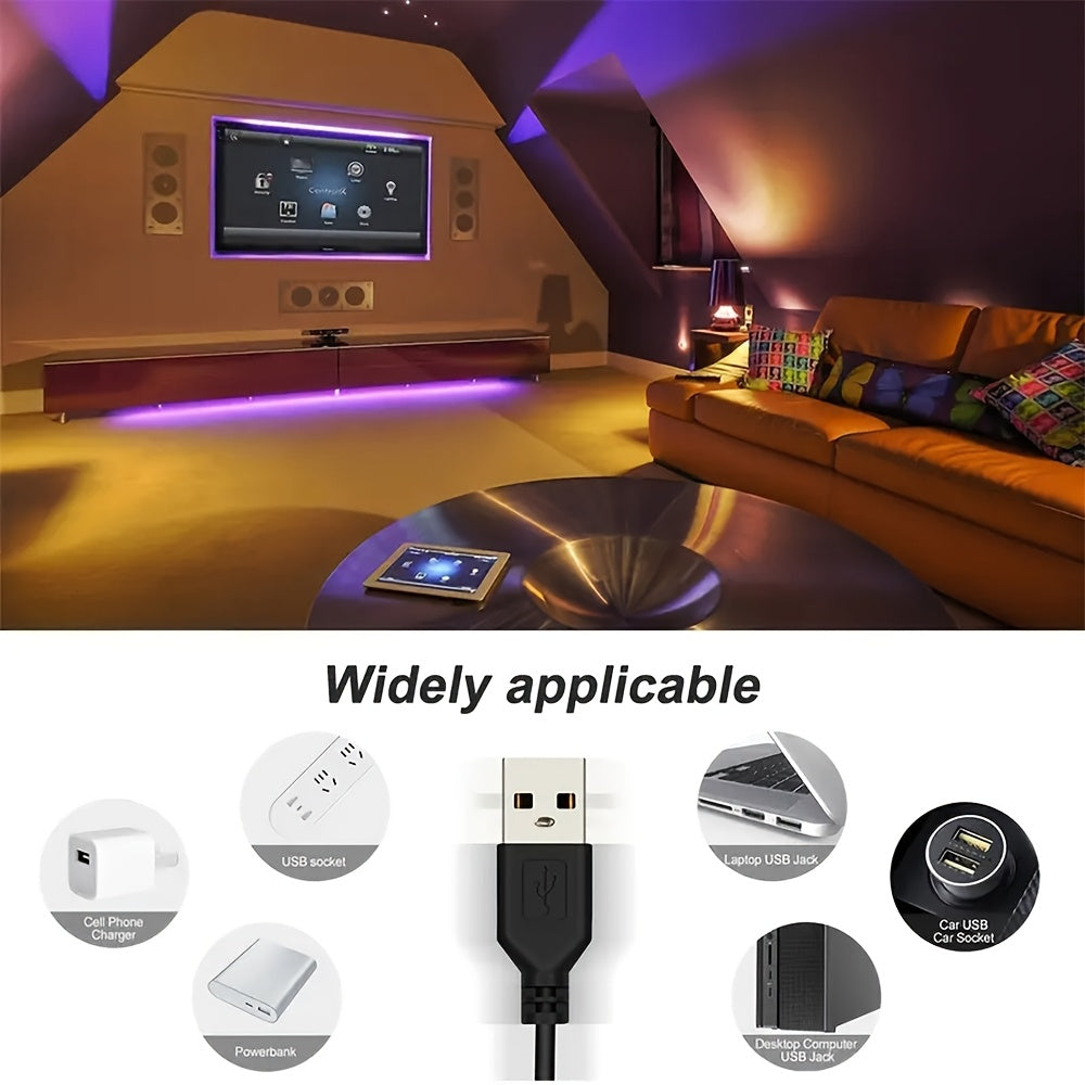 LQHZMYY RGB多彩LED灯带，带USB同步和动态效果，5050 RGB，迷你按钮控制器，适用于电视/投影仪/笔记本电脑背光，派对家居装饰，RGBW免费（兼容USB设备）
