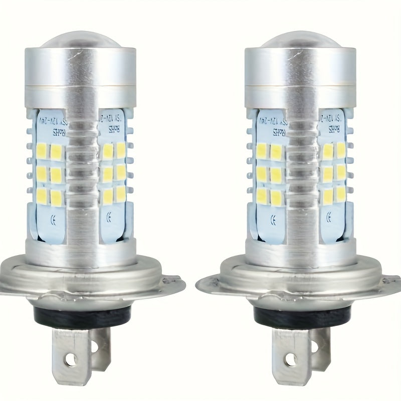 2Pcs H7 LED Headlight Bulbs - 6000K Super White, 12V/24V Compatible, High/Low Beam, Auto DRL, Enhanced Visibility and Safety, Vehicle Lighting Upgrade, Stylish Bulb Design, Durable Bulb Structure, No Battery