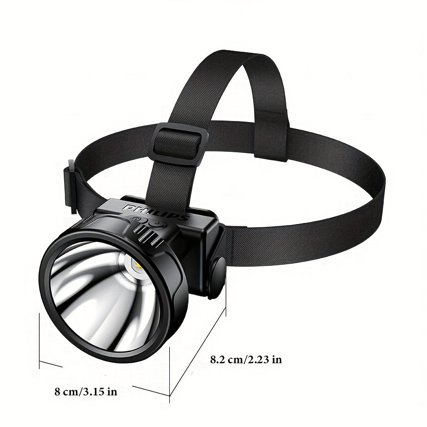 Philips Super Bright Headlamp, Rechargeable Flashlight, 200 Hours Battery Life, Smart Induction, Dual-Color Battery Indicator, Ideal for Camping, Fishing, Emergency & Outdoor Activities, High-Capacity Battery, 1200mAh - SFL1342