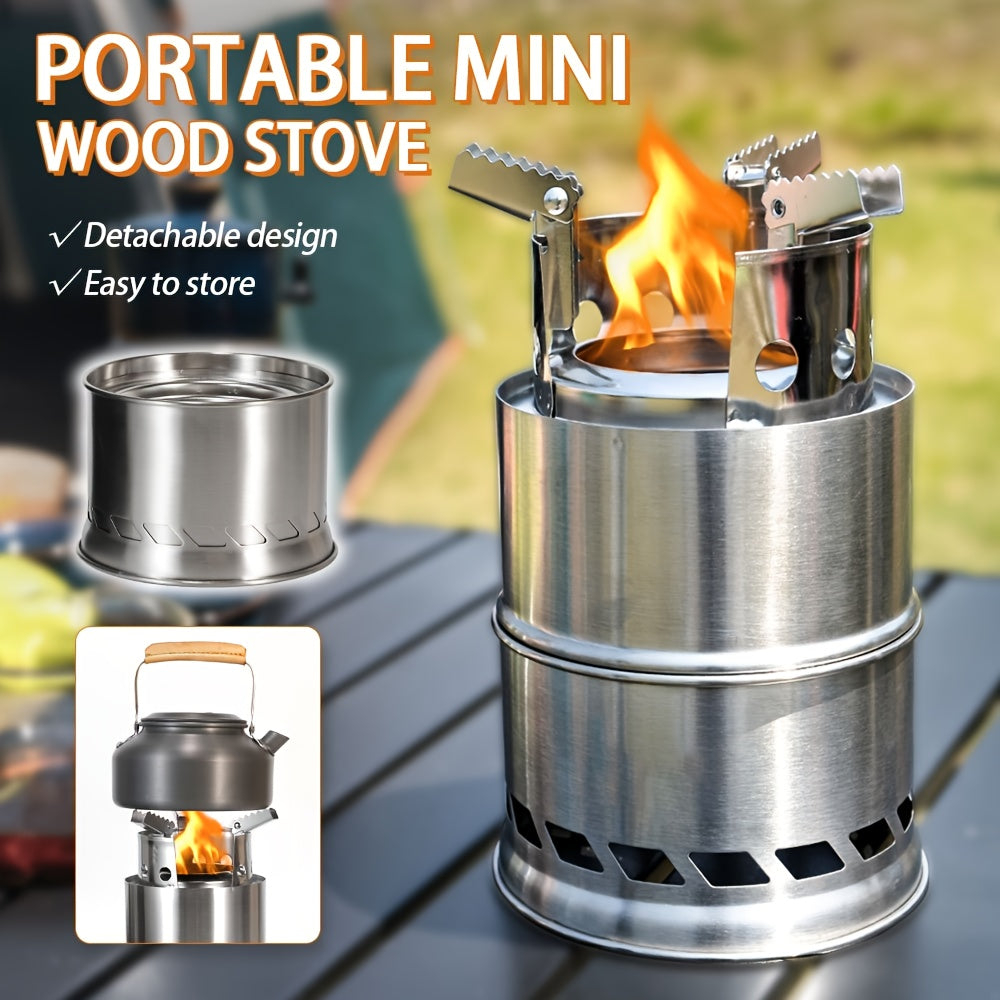 Portable Outdoor Stove, Stainless Steel Double-Layer Heat Concentrating Wood Burning Stove, Detachable Stackable Camping Stove, Detachable Design with Built-In Circulation System for Charcoal Burning, Home Fireplace