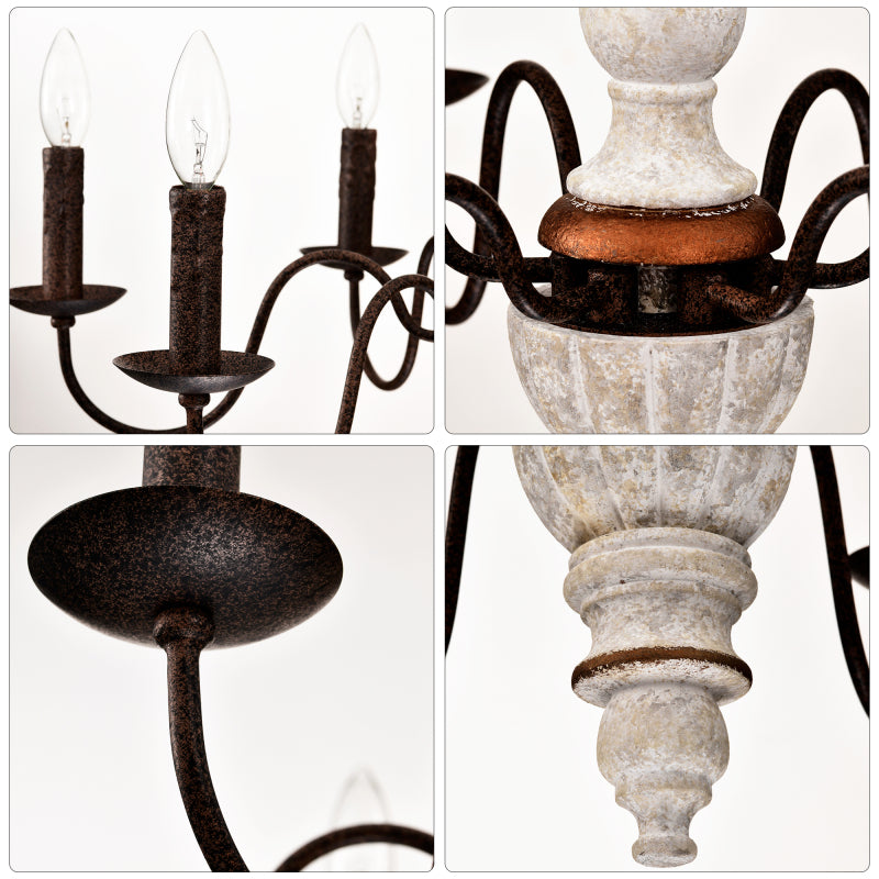 Vintage white and rust finish pendant light, with 6-light E12 sockets, bulbs not included, suitable for dining room, foyer, kitchen, bedroom, living room, conference room and home office