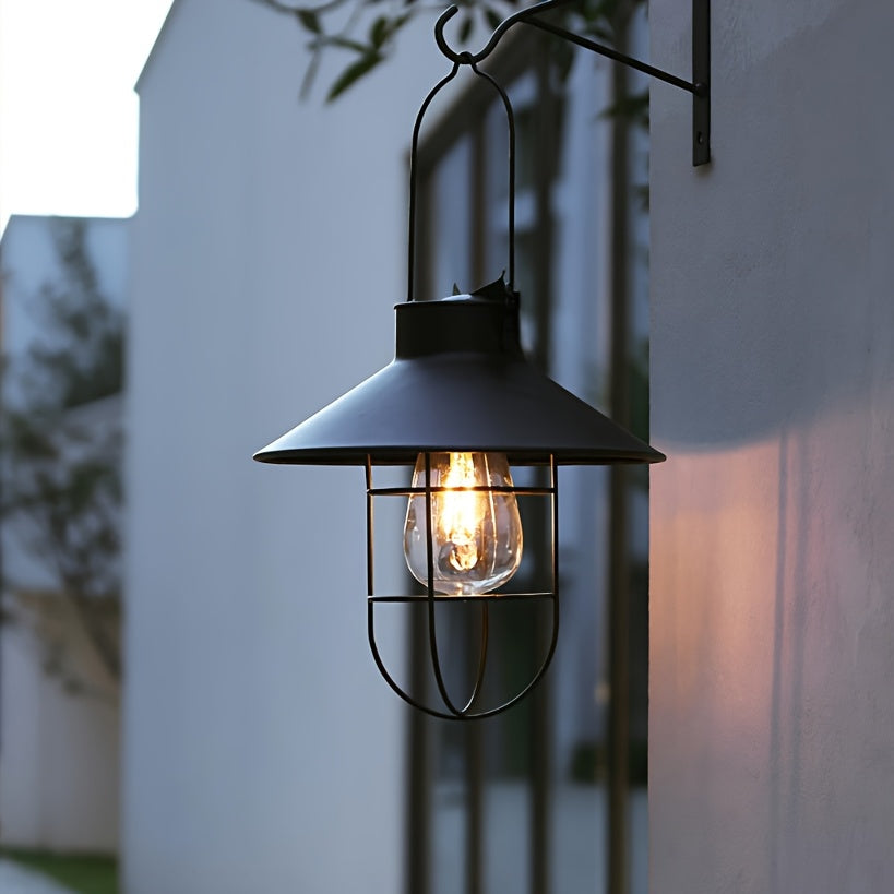 Solar portable hanging light, copper metal Edison warm light bulb, courtyard, patio, porch, pathway lighting, Halloween, Christmas holiday decorative gift, vintage outdoor decorative light
