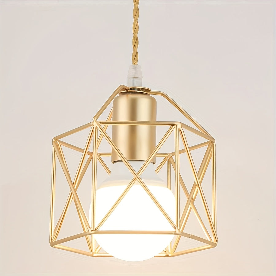 1/2/3/4-pack, rustic vintage pendant light, geometric ceiling fixture, modern gold iron pendant light, adjustable hanging wire, e27 socket (replaceable), suitable for dining room pendant light, living room, bedroom, study, bulb not included