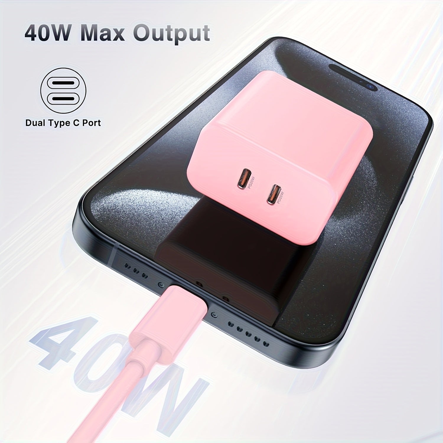 Pink Charger for Iphone 14, Featuring a 20W Dual-Port USB-C Wall Charger for Quick Charging, Along with Four 6-Foot USB-C to Lightning Cables, Compatible with for iphone Models 14, 13, 12, 11 Plus, Pro, And Pro Max. Ideal As Christmas Gifts
