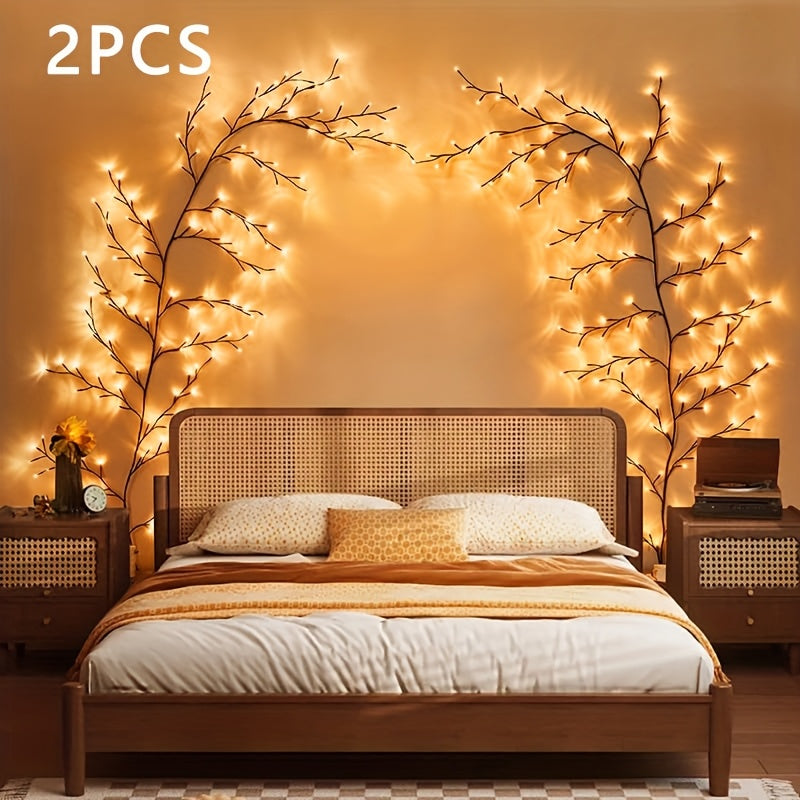 1PC/2PCS 48LEDS/ 72LEDS/96 LEDS/144LEDS 可弯曲柳条藤蔓灯，白桦树灯，8种模式人造植物藤条装饰灯，家居氛围灯，派个节日装饰灯，圣诞母亲节感恩节完美礼物