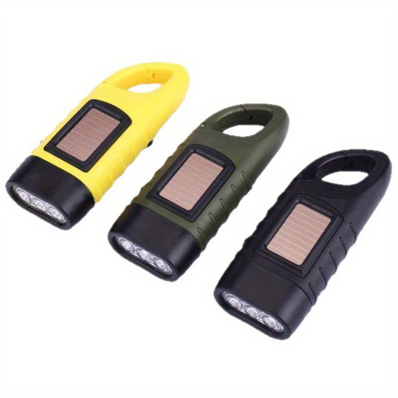 Hand Crank Solar Manual Power Flashlight Rechargeable LED Emergency Light Hand Crank & Solar Function Portable Backpack Flashlight IP66 Waterproof Outdoor Survival Gear