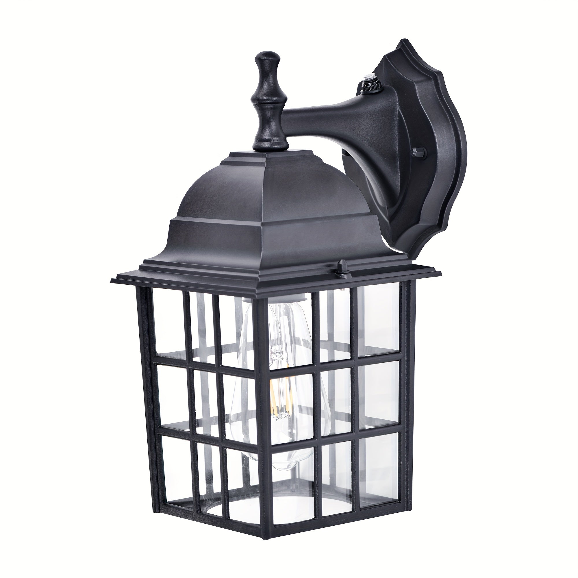 One-Piece Dusk to Dawn Sensor Light Fixture Outdoor Wall Light Wall Mount Modern Matte Black Front Porch Light with Clear Glass (Bulb Not Included)
