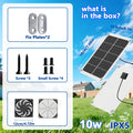 Solar Ventilation Cooling Fan, Exhaust or Air Intake Mode, Suitable for Outdoor Shed, Chicken Coop and Greenhouse, Comes with Installation Kit, IPX5 Waterproof, 7W/10W