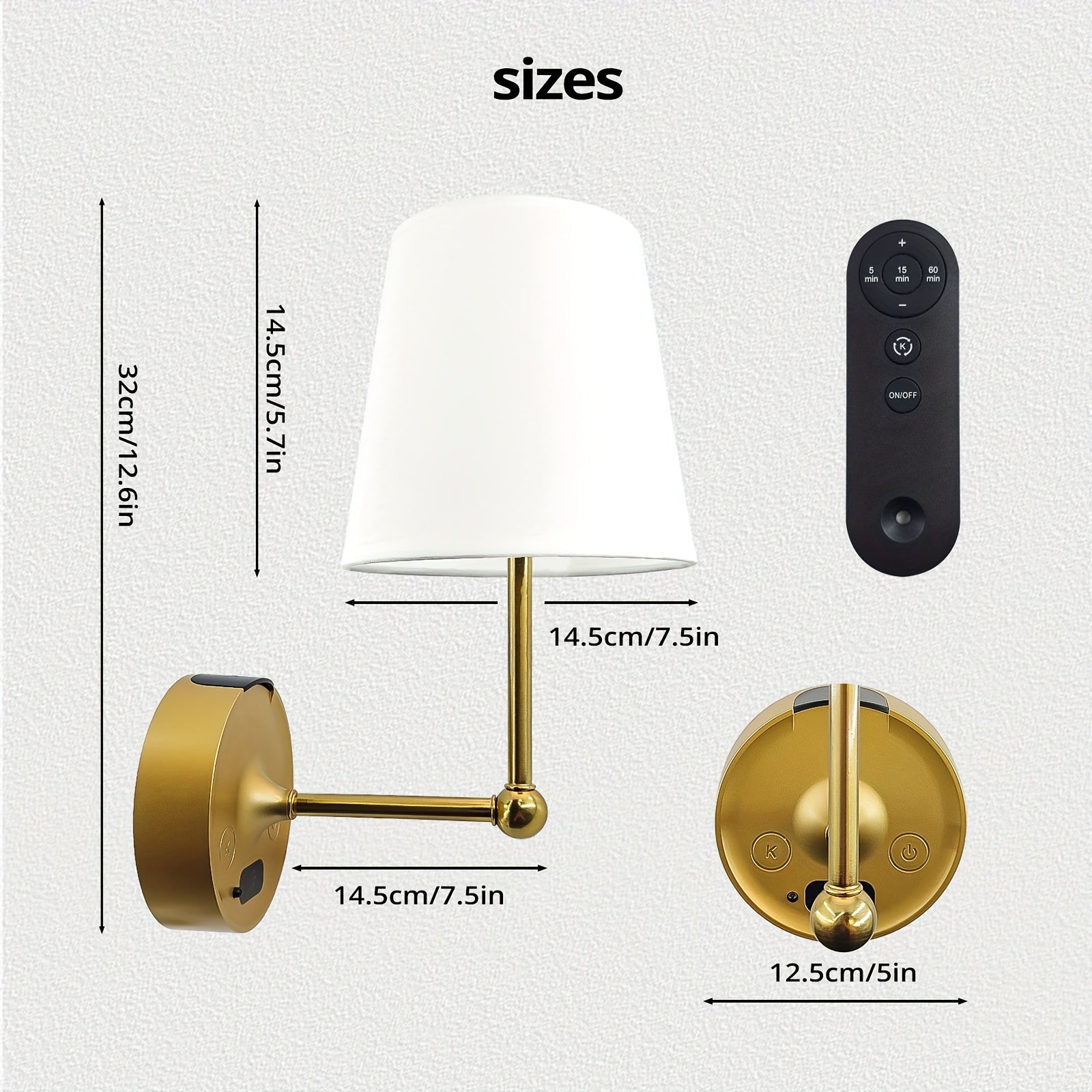 1-Pack Wireless Wall Light (Bulb Included), 3 Color Temperatures Adjustable, with LED Display and Remote Control, Rechargeable Battery 2000mAh (Removable Battery Compartment for Easy Replacement and Charging)