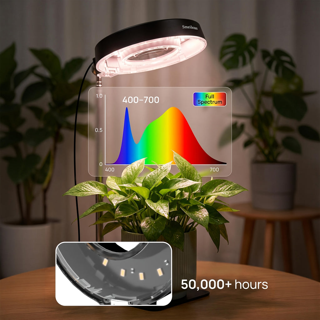 2-Pack Indoor Full Spectrum Grow Light, Retractable Lamp Pole, Stable Base, 720° Rotatable Lamp Head, 4 Brightness Levels, 3/6/9H Auto Timer, Ideal for Small Indoor Potted Plants and Seedlings
