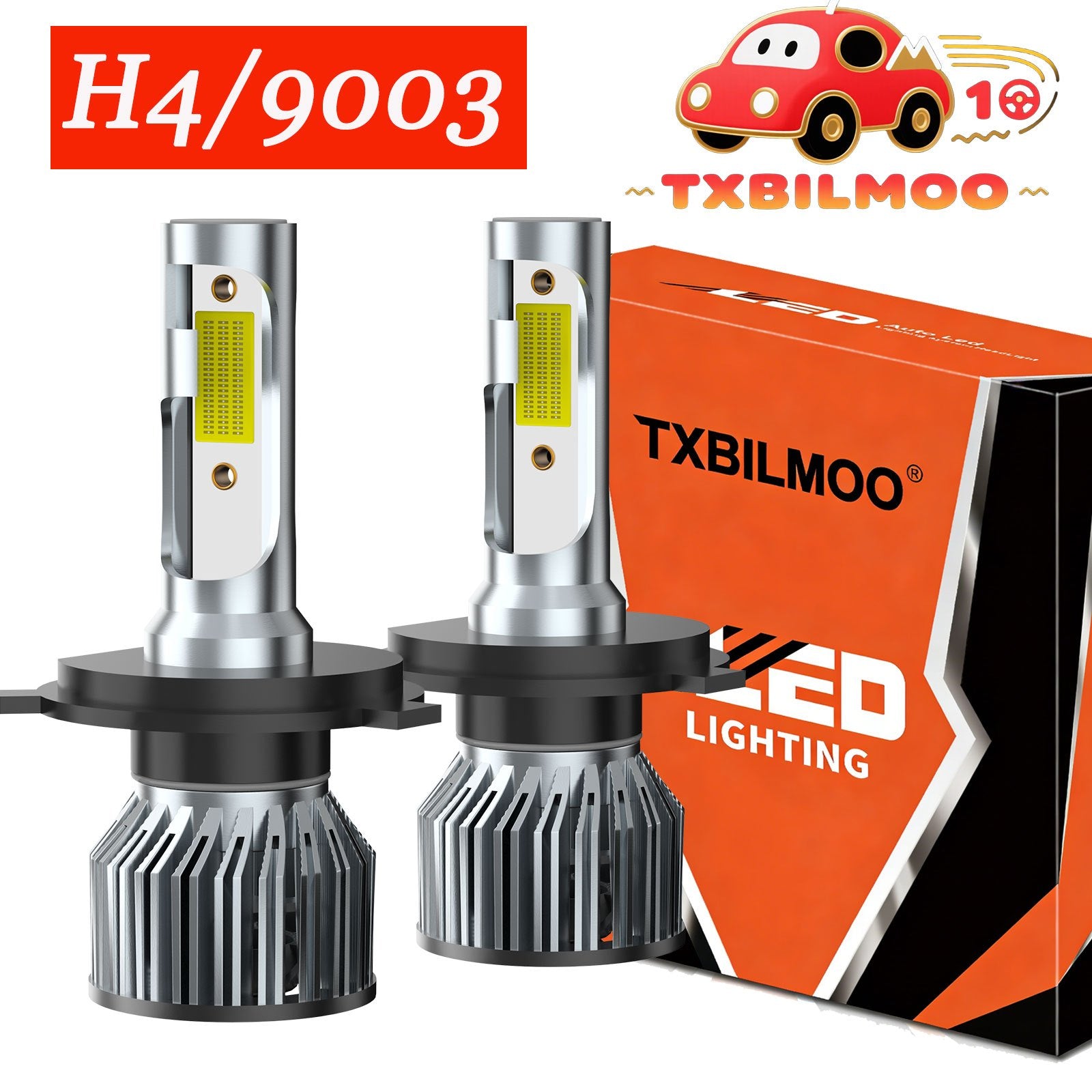 9003 H4 TXBILMOO 2-Pack LED Headlight Bulbs High/Low Beam Set Bright White 10000Lm, No Battery Included