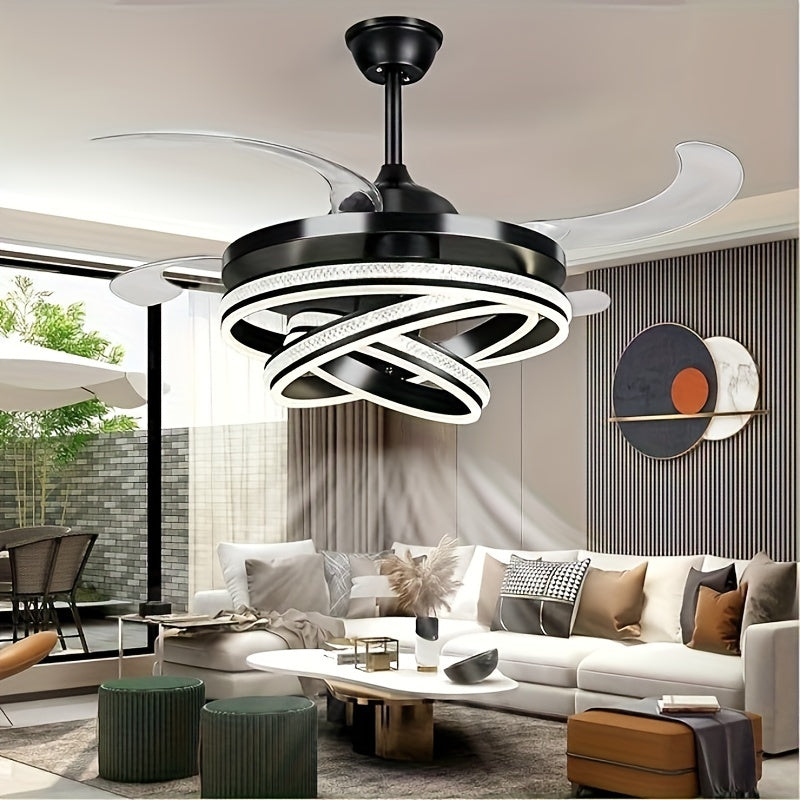 This 42 Inch Ceiling Fan Features Modern Stylish Design with 4 Retractable ABS Blades, Perfect for Bedroom Living Room Dining Room and Home Decoration
