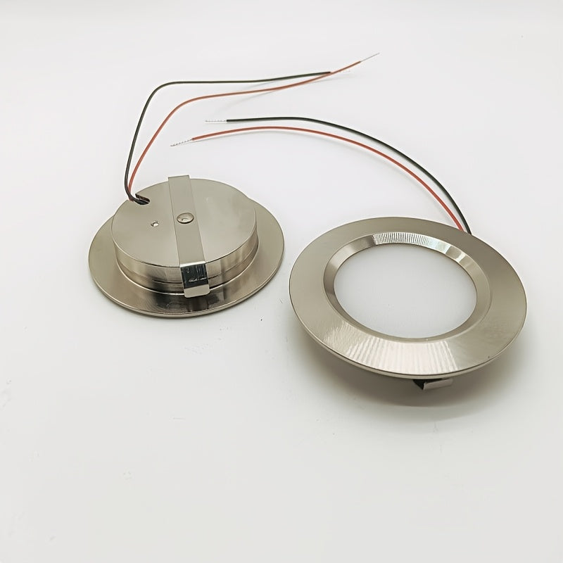 Recessed LED round downlight spotlight, metal aluminum housing, DC12V 24V, diameter 68mm*14mm, cutout 55mm, nickel color, 3W 5W LED cabinet light, for garage, bathroom, sauna lighting, shopping mall, restaurant, bedroom, corridor