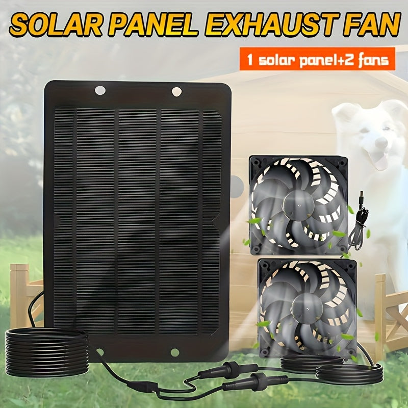 10W Portable Solar Panel with Two Cooling Fans, Intake or Exhaust Fan, Outdoor Ventilation Equipment for Pet Houses, Chicken Coops, Garages, Camping Windows, Dog Houses, Sheds and Outdoor Spaces (No Battery Needed)