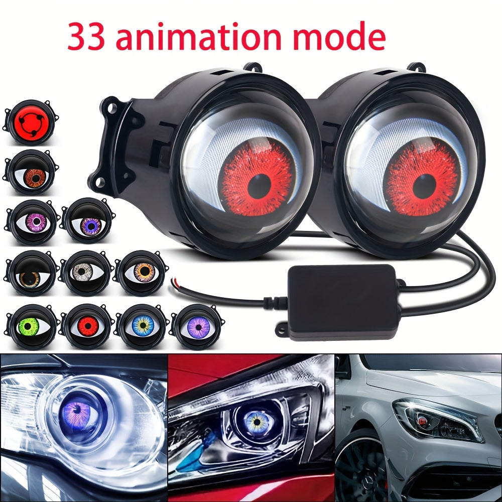 1 Piece / Pair Truck New Upgraded 33 Pattern Evil Eye Expression Decorative Light, 9-36V Compatible with Motorcycles, SUVs, Gifts, Party Decorations, DIY Personalized Car Ornament