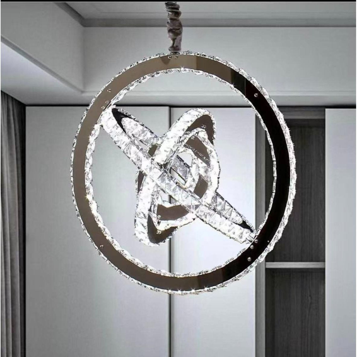 LED Crystal Chandelier, Classic Modern Style Pendant Light, LED Ceiling Light, Crystal and Stainless Steel Material, Suitable for Dining Room and Living Room (Cool White Light)