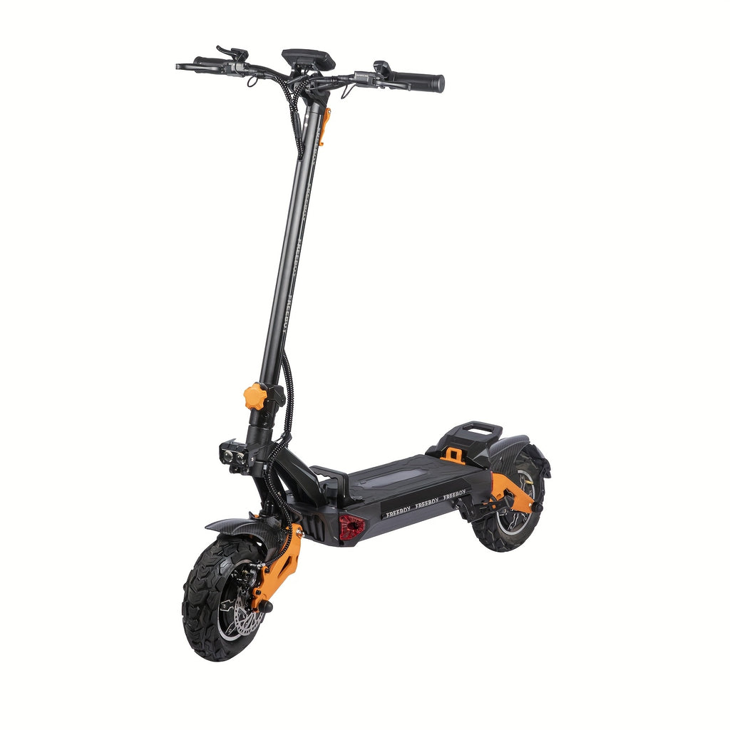 11英寸越野吸尘轮胎电动车，749W双电机驱动，60V-30Ah电池，440.92LB负载能力，双碟刹车，50km扁平地面续航 & 可折叠设计，适合旅行 & 通勤，城市通勤，长途骑行，坚固轮胎设计，轻量化车架，耐用结构，高性能电机，电动滑板车，双电机滑板车，通勤滑板车